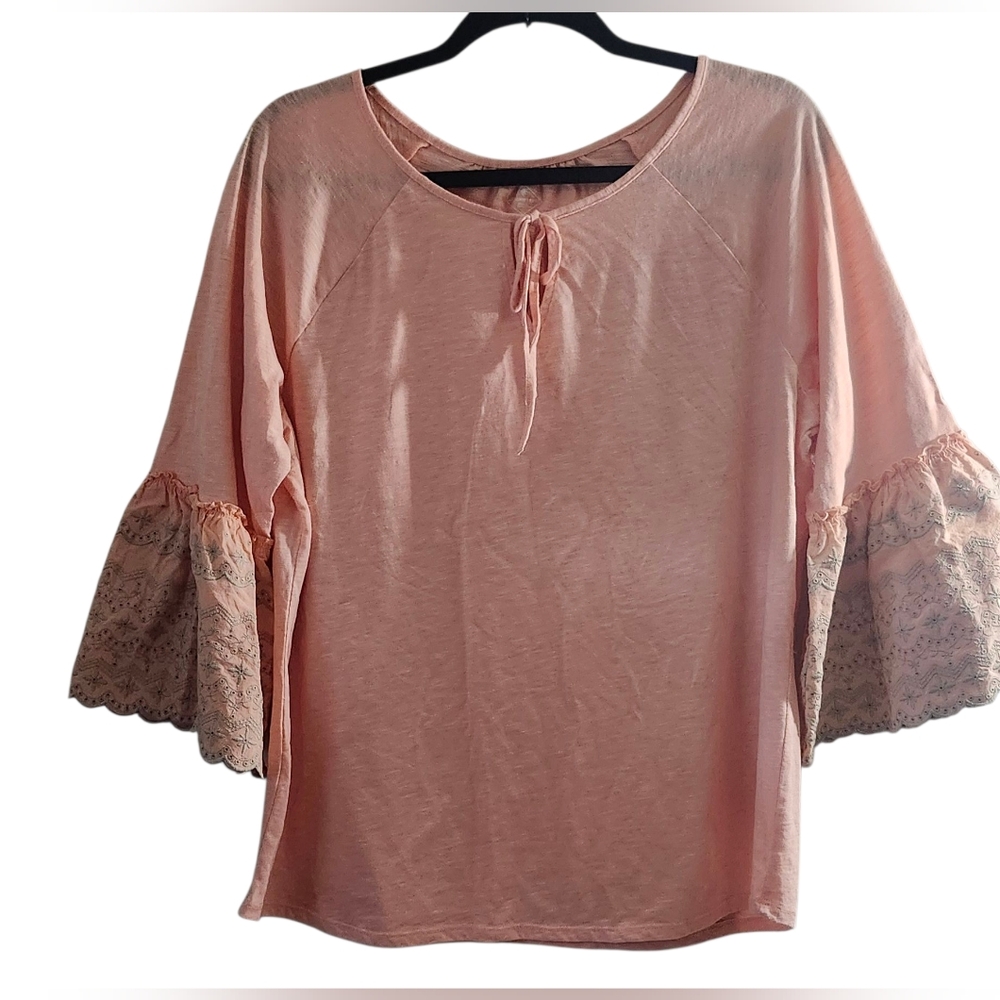 Pink 3/4 Sleeve Boxy Tie Front Blouse
